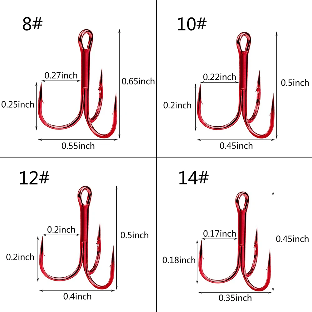 Anzuelos de pesca de acero al carbono, anzuelos triples de curva redonda afilados y fuertes para pesca en agua dulce y salada, 50 Uds. - imagen 3