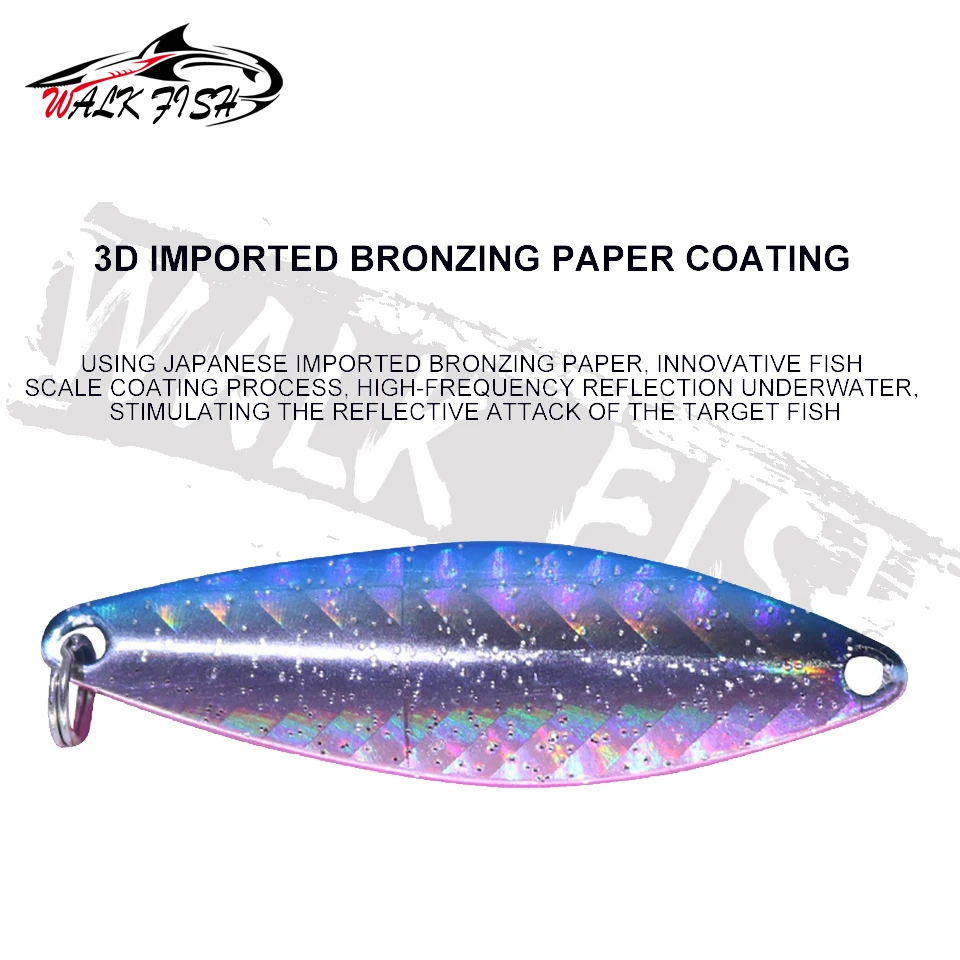 WALK FISH-señuelo de Metal hundido, cuchara giratoria, Señuelos de pesca, 3,5g, 5g, 7g, 11g, 14g, 18g, Wobblers, cebos duros, gancho de pluma de cobre, 1 Uds. - imagen 5