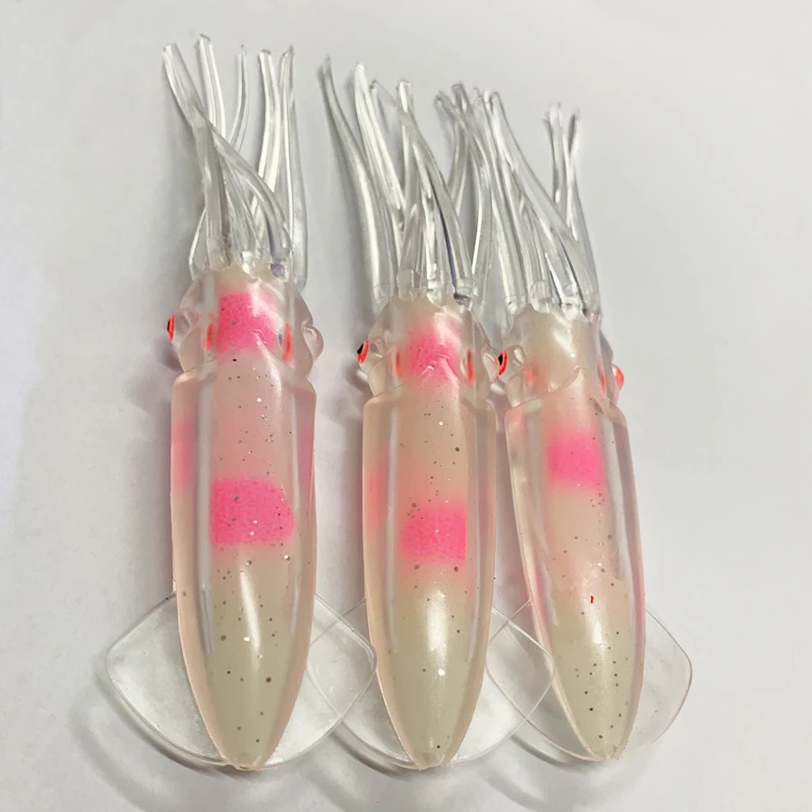 Señuelos de pulpo de 6 &quot;que brillan en la oscuridad, bombilla luminosa, calamar suave, 0.705oz, cebo para pesca en aguas salada, 3 uds. - imagen 3