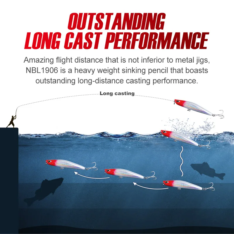 Noeby-Señuelos de pesca hundidos, 80mm, 14, 18g, 99mm, 28 y 36g, Wobblers de fundición larga, cebos duros artificiales para lubina, señuelo de pesca de mar - imagen 5