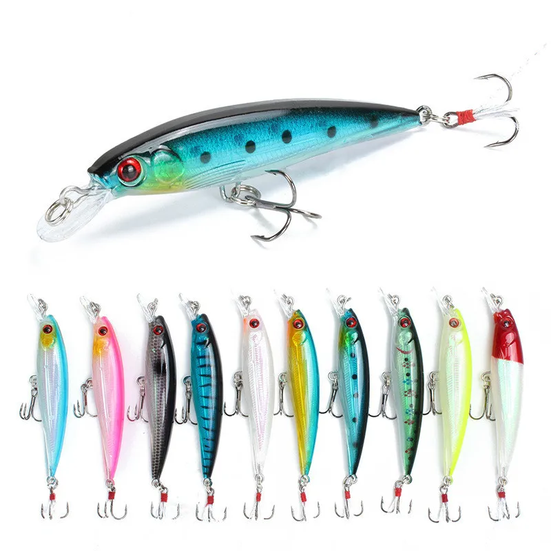 Señuelo de Pesca de pececillos, cebo duro de plástico, cola de pluma, 10 colores, 90mm, 7g, artificial, Japón, Wobblers, Crankbait