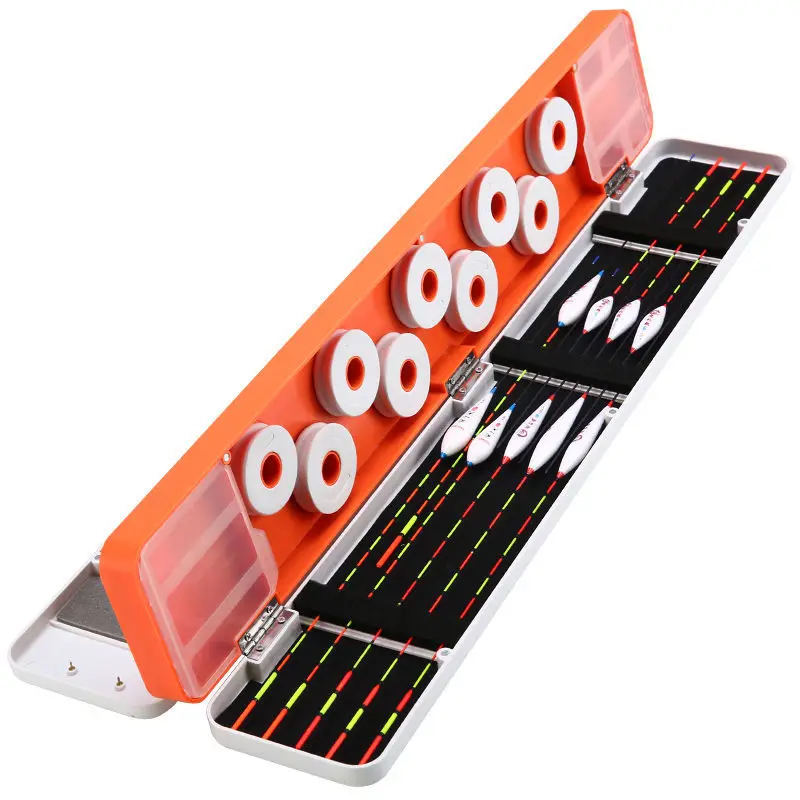 Una caja de aparejos de pesca compacta y portátil diseñada para organizar y transportar accesorios de pesca de manera eficiente