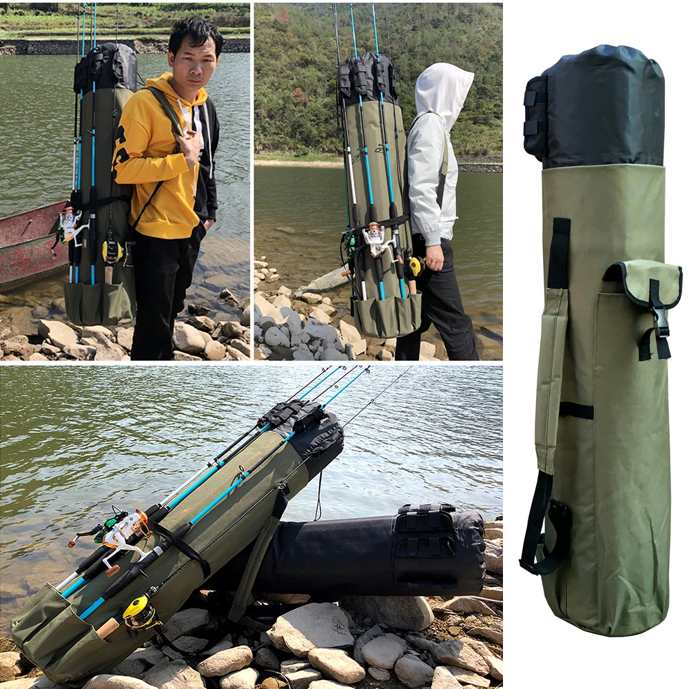 Bolsa de pesca al aire libre cilíndrica, equipo de pesca multifunción para caña de mar, conveniente para viaje, mochila - imagen 3