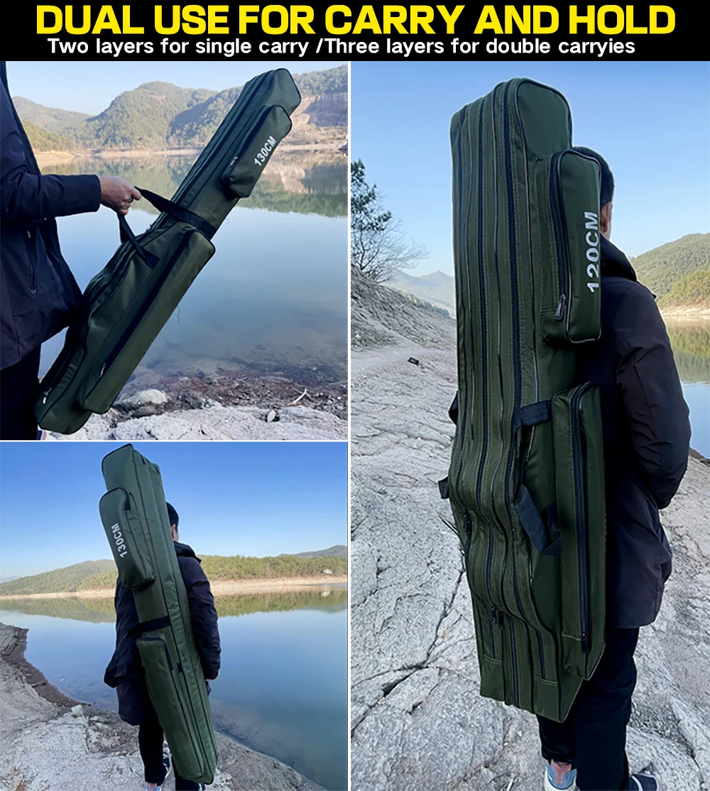 Una persona que lleva un estuche grande, verde y acolchado que parece estar diseñado para transportar un instrumento musical, posiblemente una guitarra o un violín, dada su forma y tamaño. El caso se utiliza de dos maneras diferentes:
1