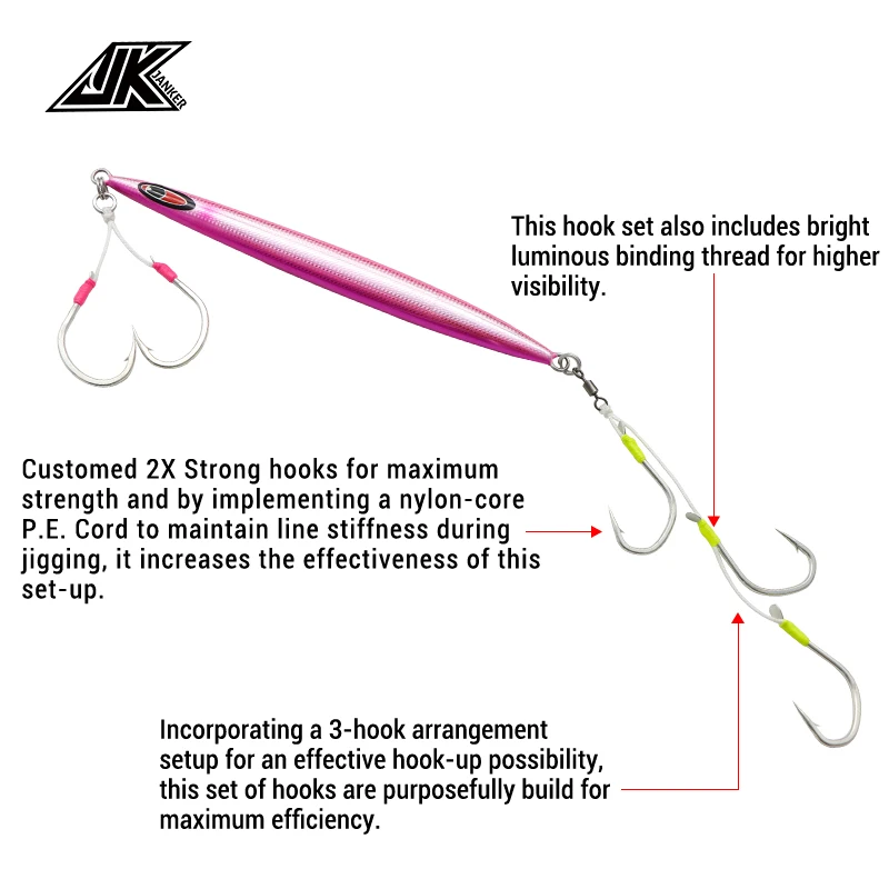 Anzuelos de plantilla lenta, juego de anzuelos de pesca de Triple asistencia, de acero al carbono, accesorios para señuelos Bost de agua salada - imagen 5