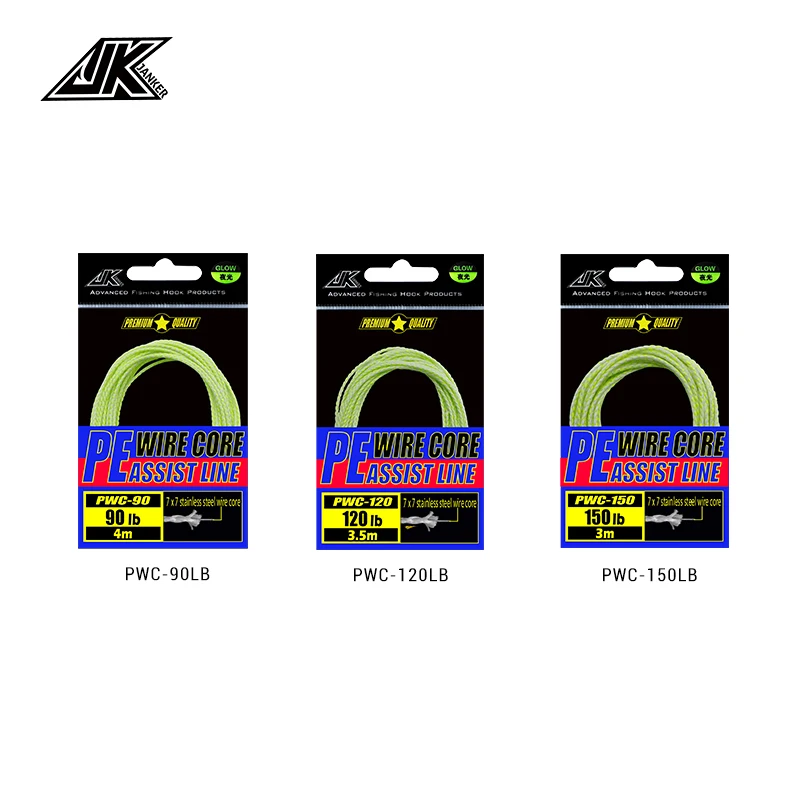 Línea de asistencia de PE luminosa JK 90/120/150LB 7*7 núcleo de alambre de acero inoxidable barra de refuerzo alta más fuerte 8 hebras línea de pesca trenzada verde