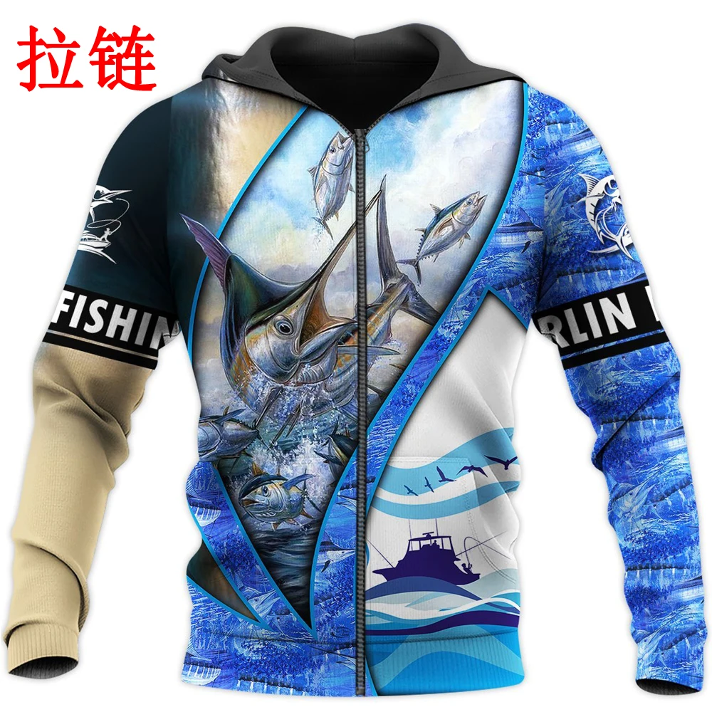 Marlin Fishing-sudaderas con estampado 3D para hombre, ropa de calle Harajuku, Sudadera con capucha, Jersey informal Unisex, chaqueta de otoño, chándales KJ0130 - imagen 3