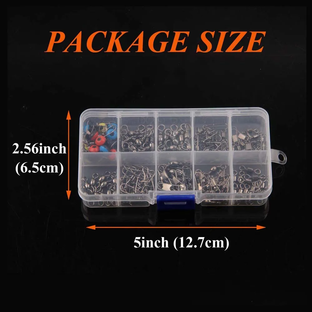 Kit de eslabones giratorios de pesca con barril, aparejos de conector de línea de pesca, plomos giratorios triples, 115 unids/lote por caja - imagen 4