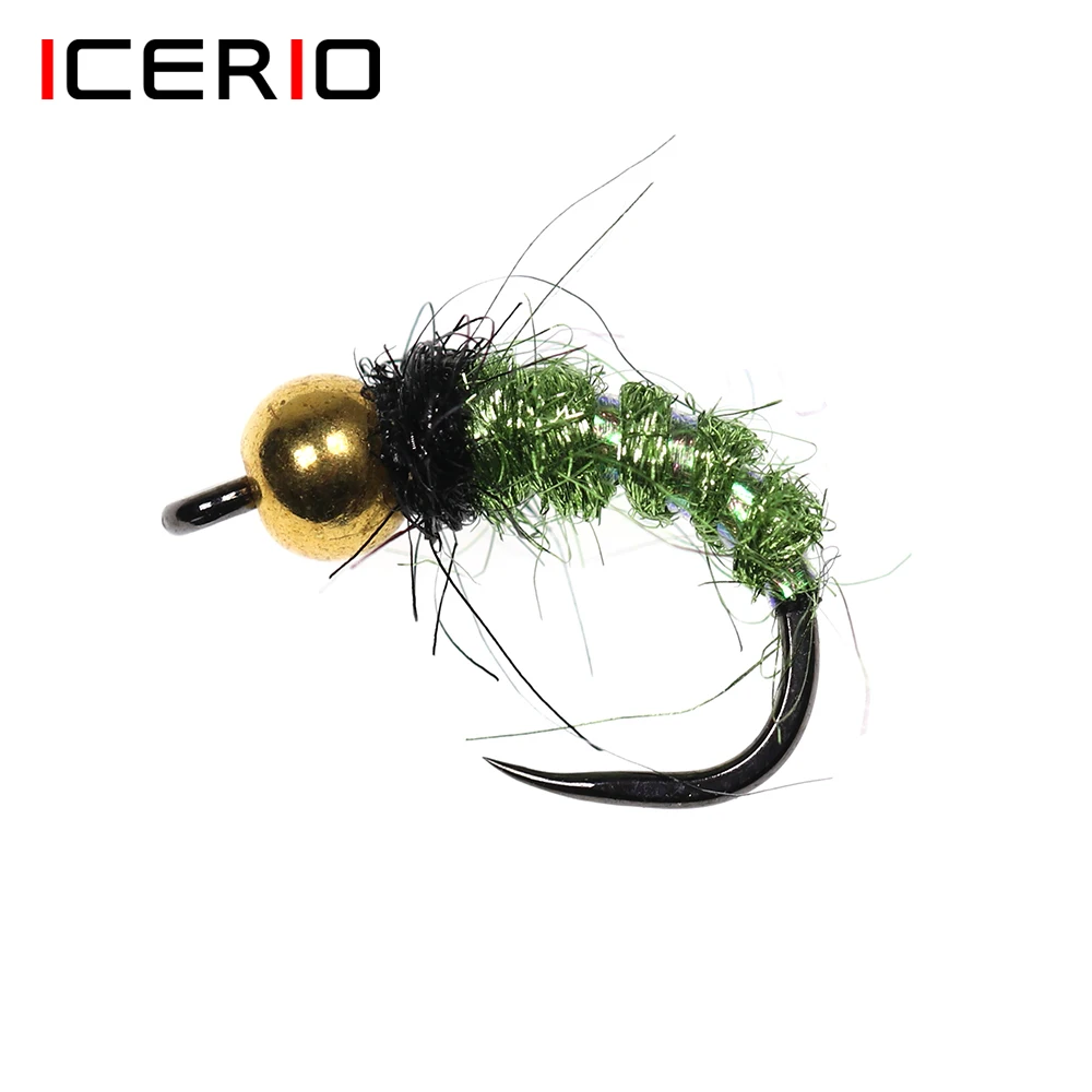 ICERIO-señuelo con cabeza de cuentas de latón, 6 piezas, anzuelo sin púas, para pesca de trucha, ninfa Caddis