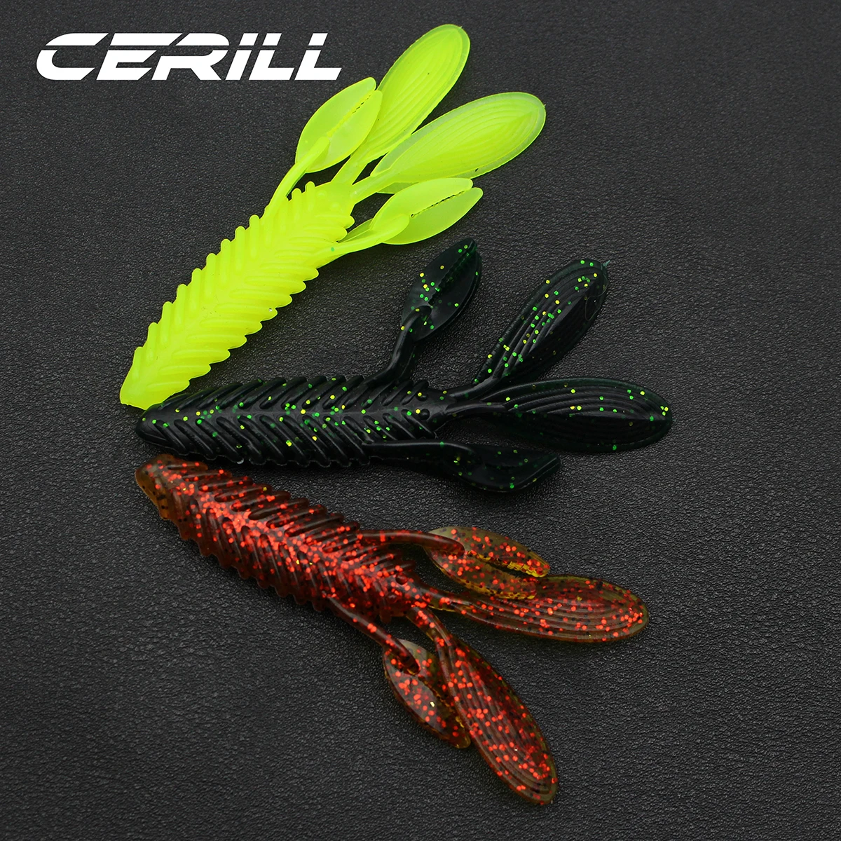 Ceril-señuelo de pesca suave de Camarón, cebo de silicona, Wobbler, Jigging, Lucio, giratorio, Twintails, Shiner, Swimbait Tackle, 90mm, 10 piezas
