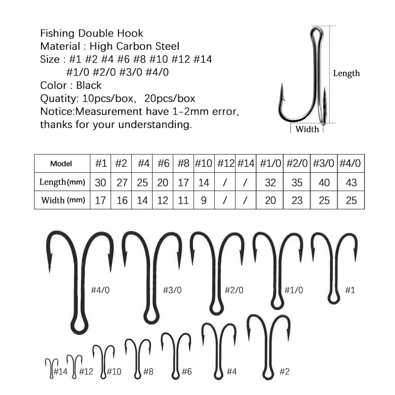 Mosodo-anzuelo de pesca doble con púas, 10 unids/set/juego, accesorios de pesca con mosca - imagen 2