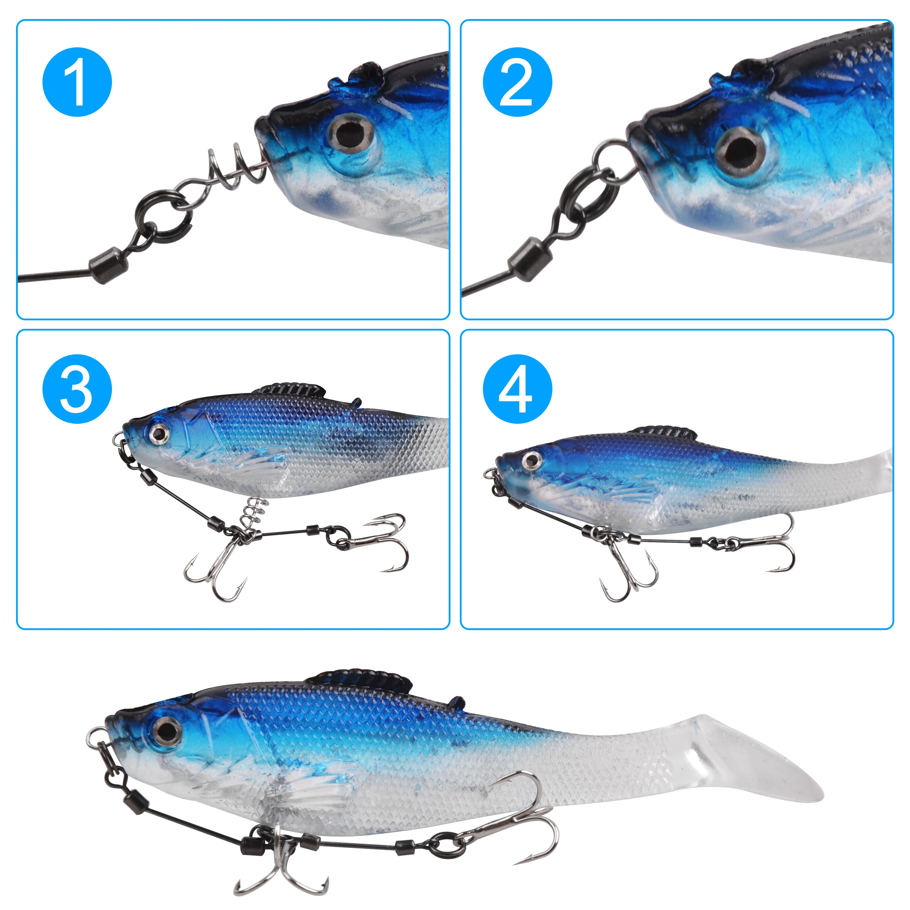 Kit de aparejo de tornillo de pesca, 5 bolsas, doble anzuelos triples de pesca con Pin central de Lucio, sábalo, para aparejo poco profundo, señuelo suave - imagen 4