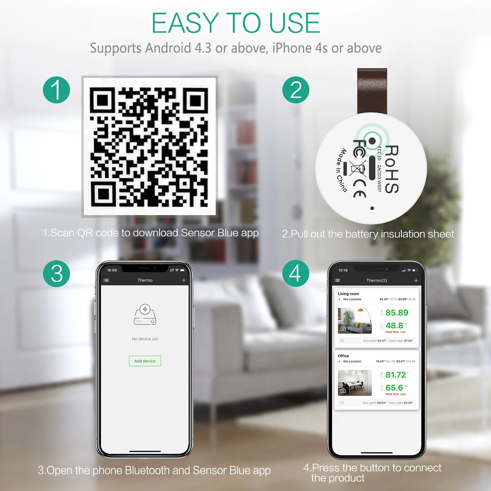 Termómetro Higrómetro Inalámbrico Bluetooth ORIA para Exterior y Hogar
