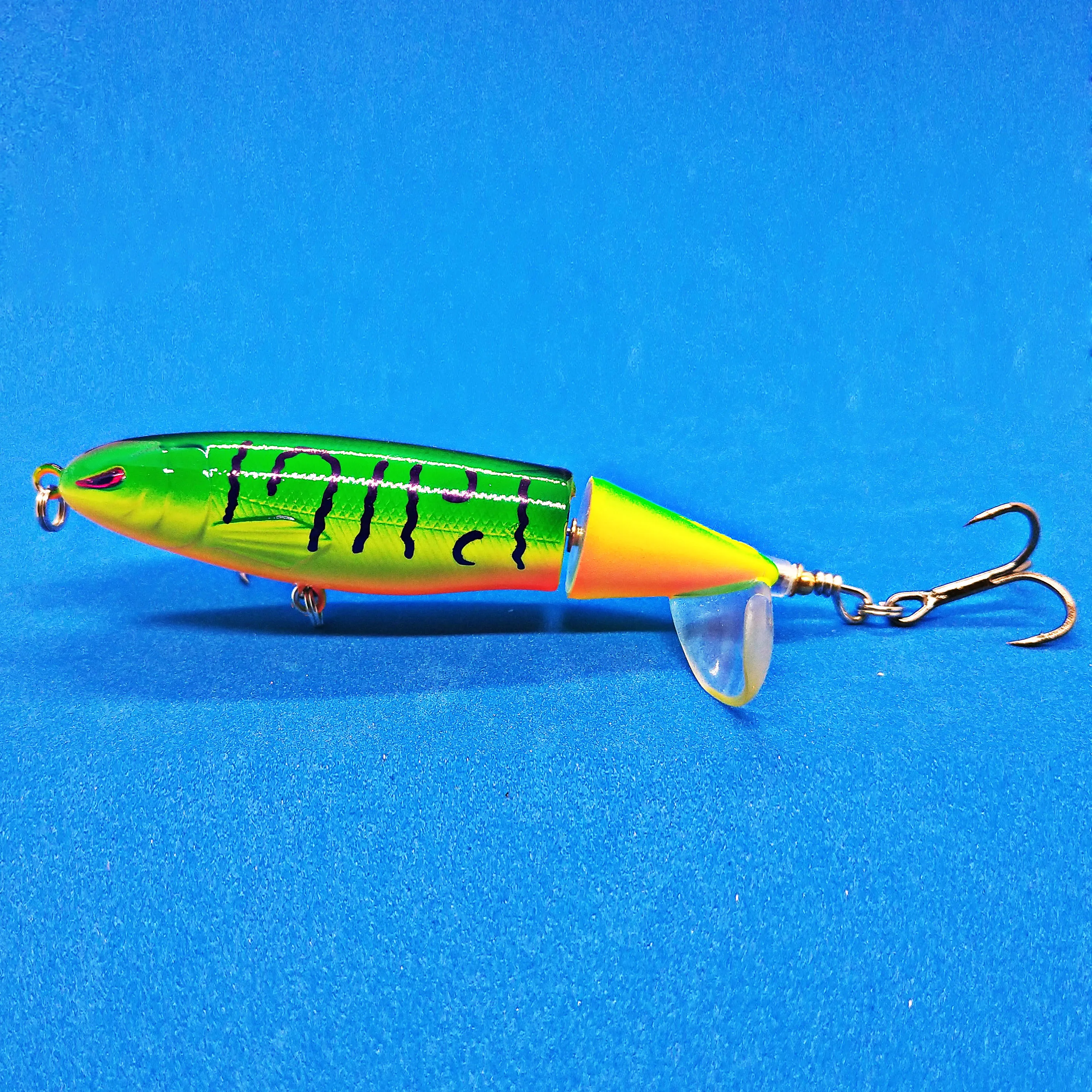 DHYJSFDC-señuelo de pesca clásico, 110mm, 15g, Whopper Topwater Popper, cebo Artificial, Plopper duro, cola giratoria suave