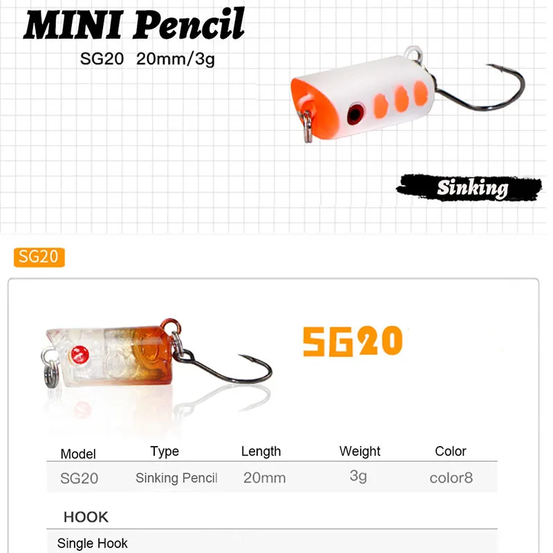 HISTOLURE MINI hundimiento lápiz señuelo de pesca de trucha SG20 20mm 3g un solo gancho Jerkbait Crankbait cebos duros - imagen 3