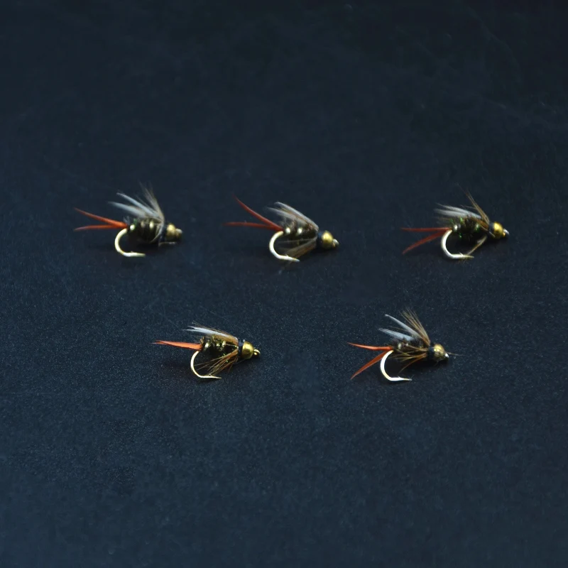 5 unids/pack cabeza de cuentas Príncipe imitando mosca de piedra caddis mayfly patrón de ninfa bien amado 14 #   Fregar rápidamente pesca con mosca trucha mosca húmeda