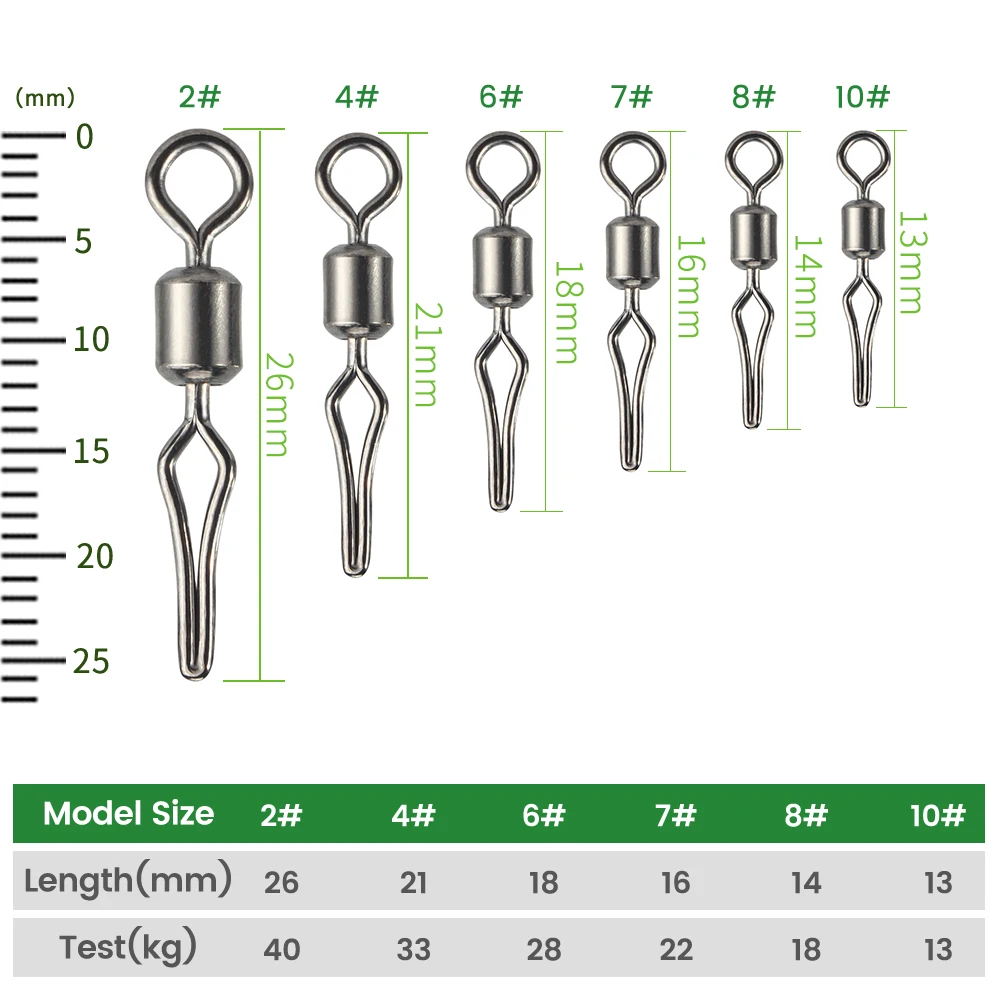 DNDYUJU-eslabones de pesca con Clip de línea lateral, 50 unidades, rodamiento de barril giratorio, anillo sólido, Conector de anzuelos de señuelo de pesca - imagen 2