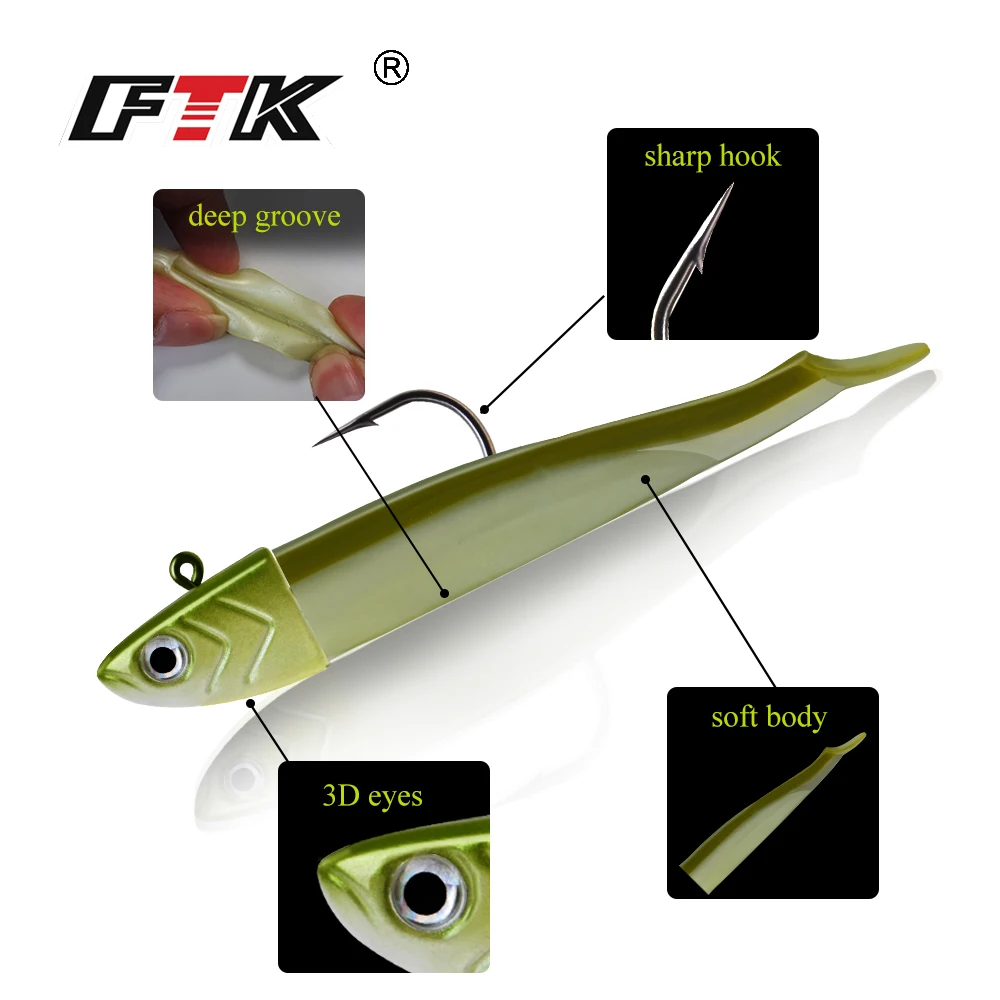 FTK 5g 12g 25g Minnow cabeza de plomo señuelo de pesca suave 9cm 12cm Jig Head cebo de silicona Jigging Wobblers aparejos de pesca Lucio - imagen 3