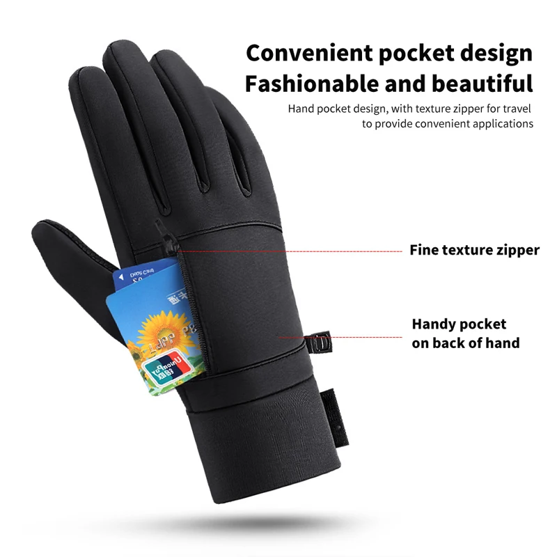 Guantes de pesca de invierno para hombre, guantes de esquí antideslizantes a prueba de viento con pantalla táctil, guantes suaves y cálidos para deportes al aire libre, guantes con cremallera para ciclismo - imagen 4