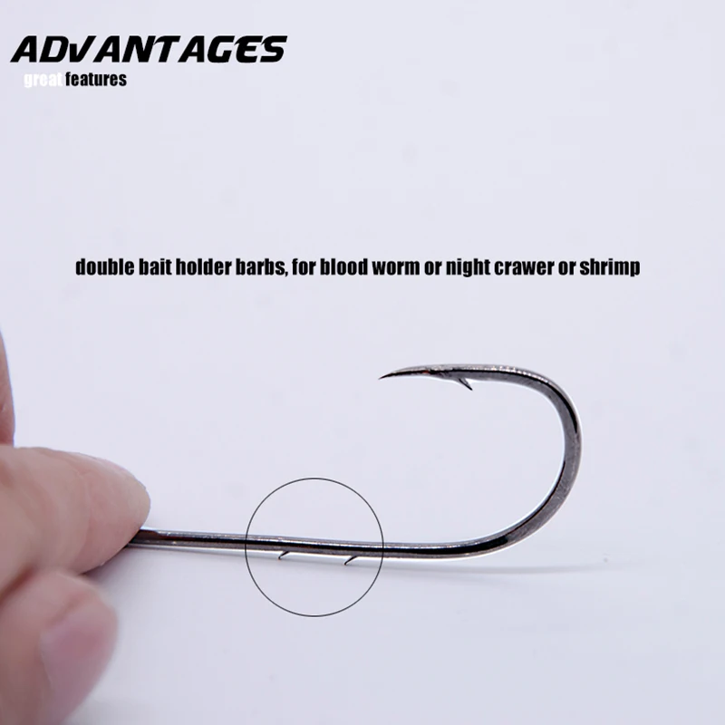50 unids/lote anzuelo de pesca de vástago largo para pesca cebo vivo con doble cebo barriles acero rico en carbono con anzuelos antioxidantes - imagen 3