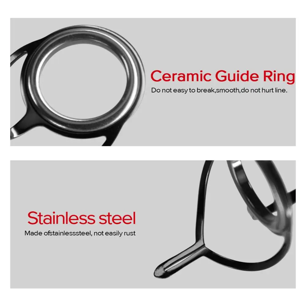 THKFISH 75 piezas Kit guía de caña de pescar 6 # -30 #   Juego de reemplazo de reparación de guías de caña de pescar con anillo de cerámica de acero inoxidable - imagen 3