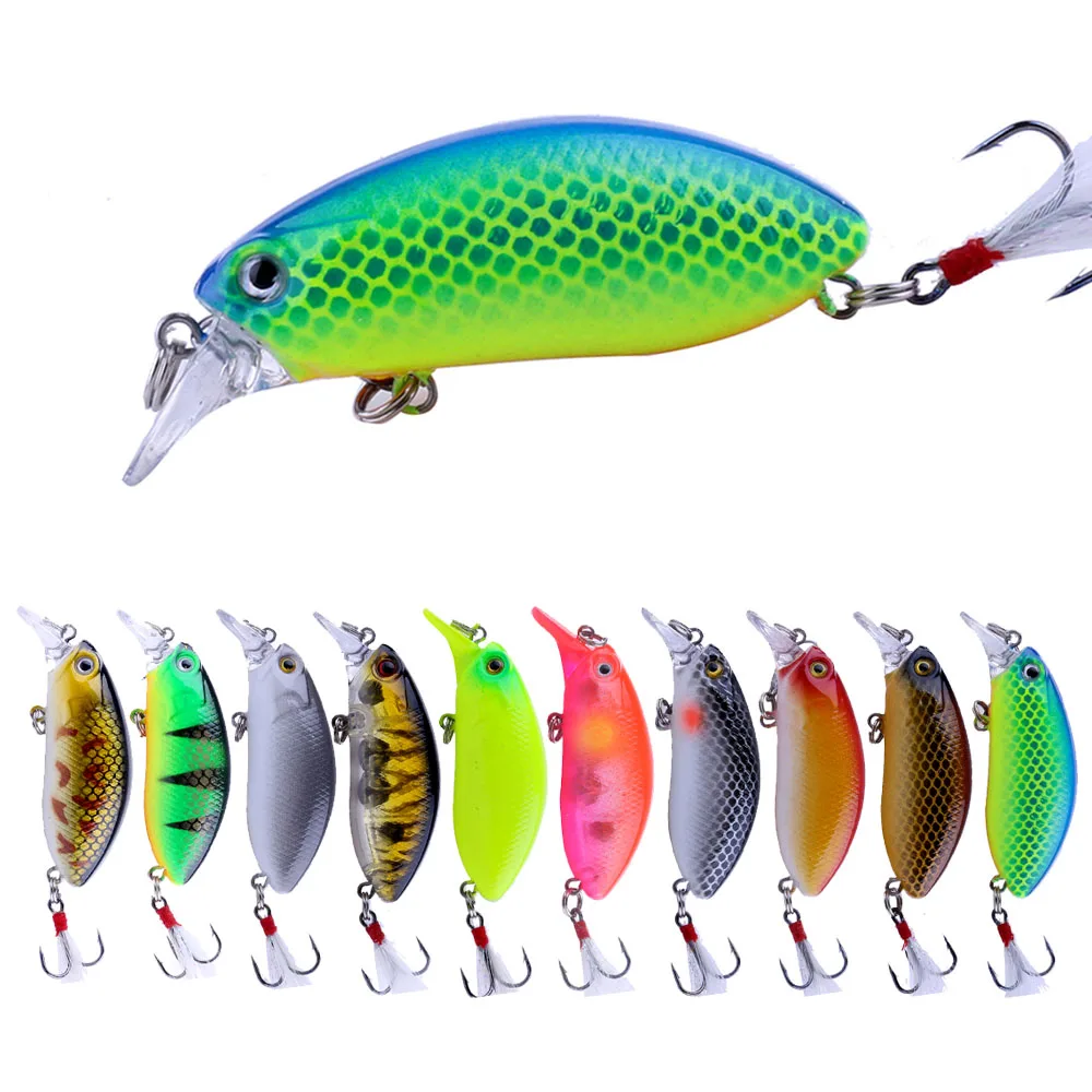 Crankbait de buceo con ganchos de plumas, cebo de manivela duro Artificial, 10 colores, Wobblers, aparejos de pesca, 6CM, 9,5G, 1 ud./10 Uds. - imagen 3