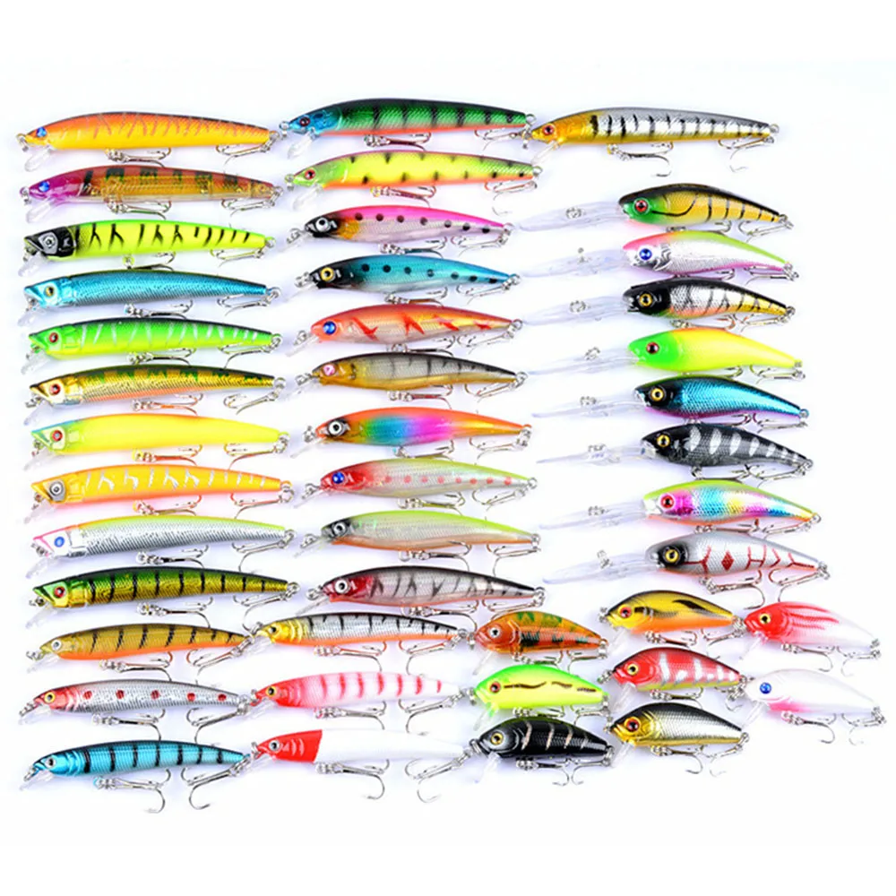 43 unids/set Kits de Señuelos de Pesca mixtos Crankbait Minnow Popper VIB señuelo suave cebos de lubina wobbler Set aparejos de cebo de pesca falsos realistas - imagen 2