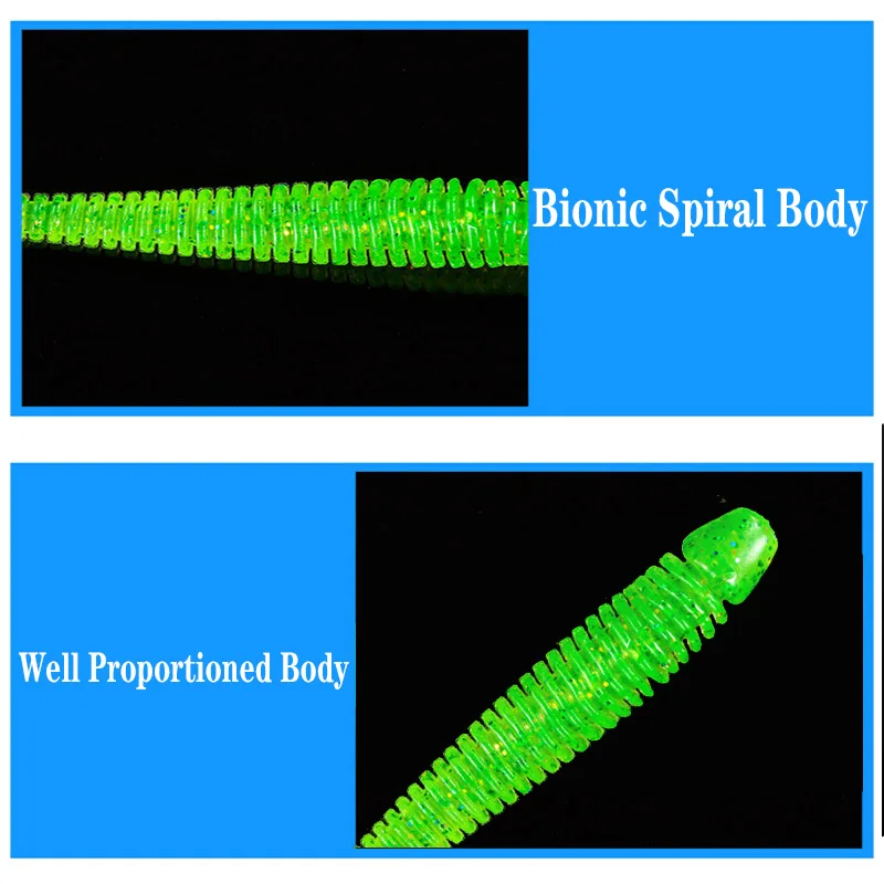 Señuelos blandos de gusano en espiral para Pesca, cebo Artificial de silicona, anzuelo de lubina de 4,8 cm y 0,8g, 10 unids/lote - imagen 4