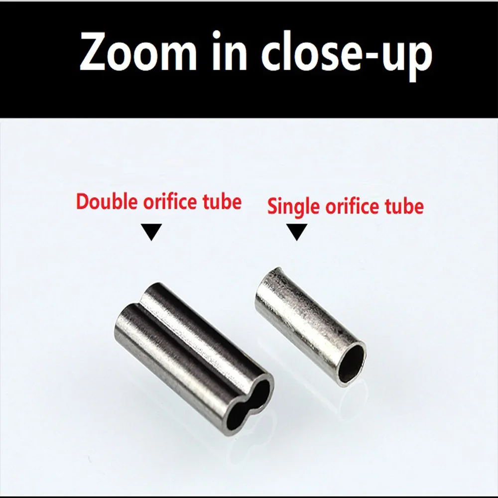 Manguitos de prensado de barril de tubo de cobre único, conectores de crimpado de línea de pesca de acero inoxidable, 5 tamaños mezclados con caja, 300 unids/lote - imagen 5