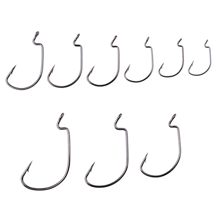 Anzuelos de pesca de acero al carbono con manivela ancha, 10 piezas, 5/0 #-1 #, carpa con púas, señuelo de gusano suave - imagen 4