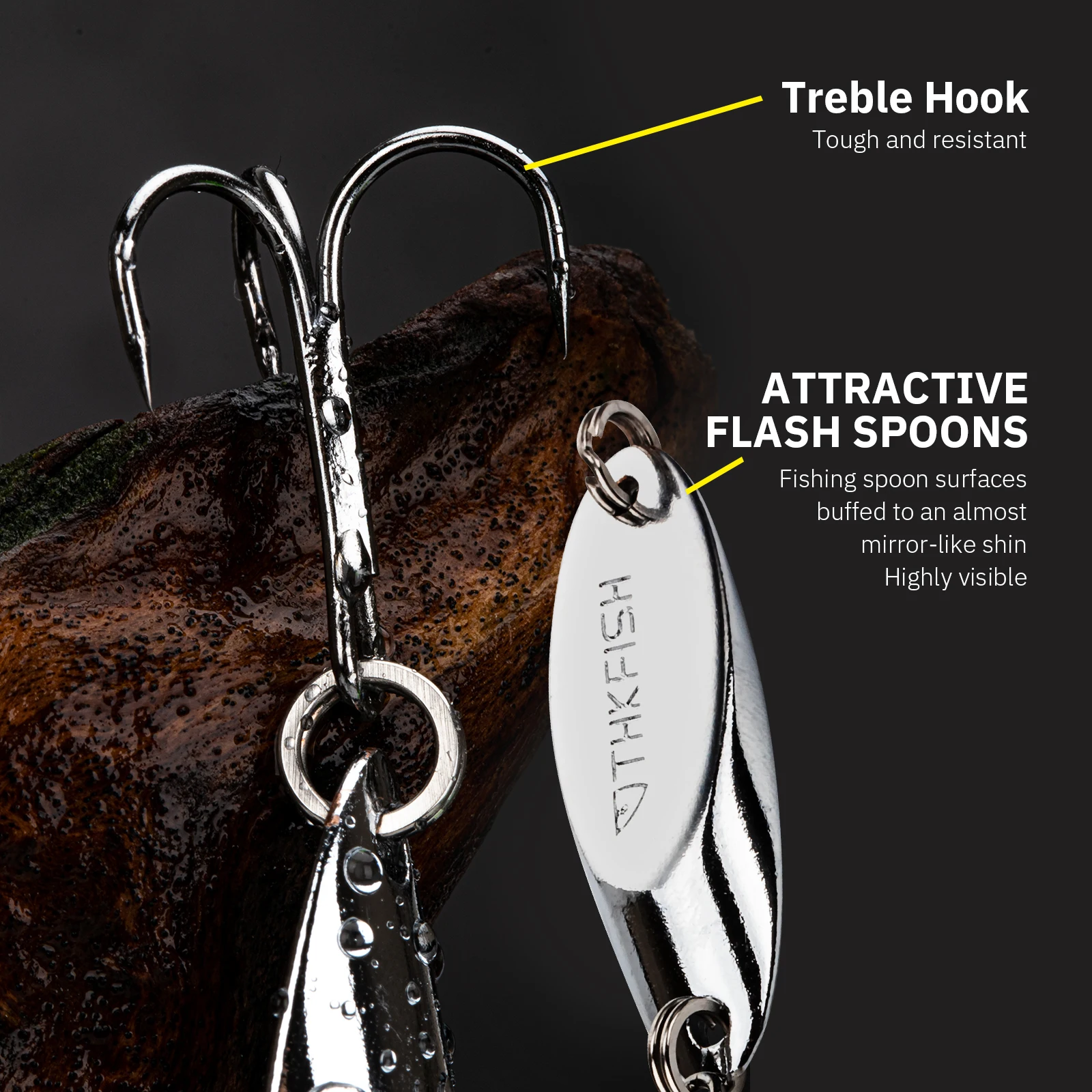 THKFISH-Señuelos de pesca con cuchara para trucha, 5 uds., 7g, 10g, 14g, 21g, Spinner, cuchara de Metal, cebos duros con anzuelos triples, Lucio, pesca en agua dulce - imagen 4