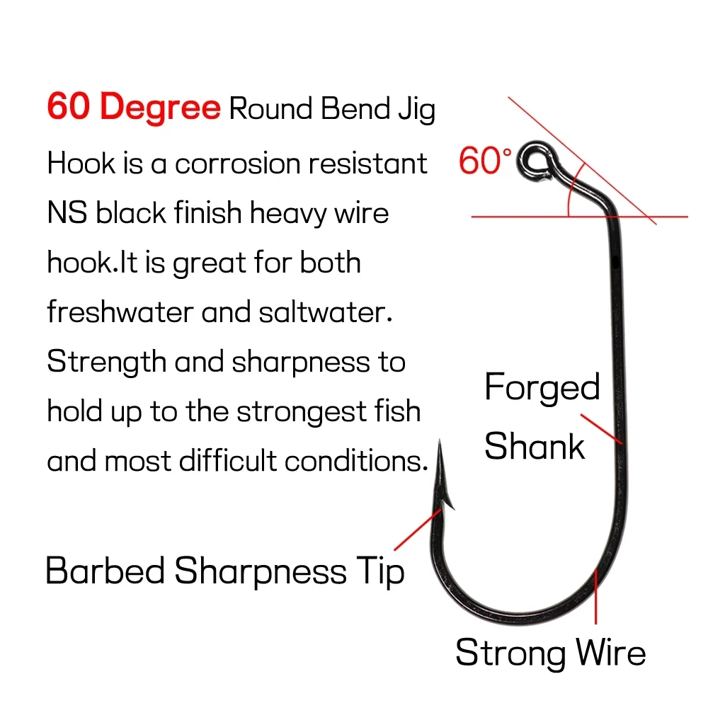 Bimoo, 100 Uds., anzuelo grueso de 60 grados, acero rico en carbono, anzuelos de gusano suaves de gran tamaño para pesca en agua dulce de mar, venta al por mayor - imagen 3