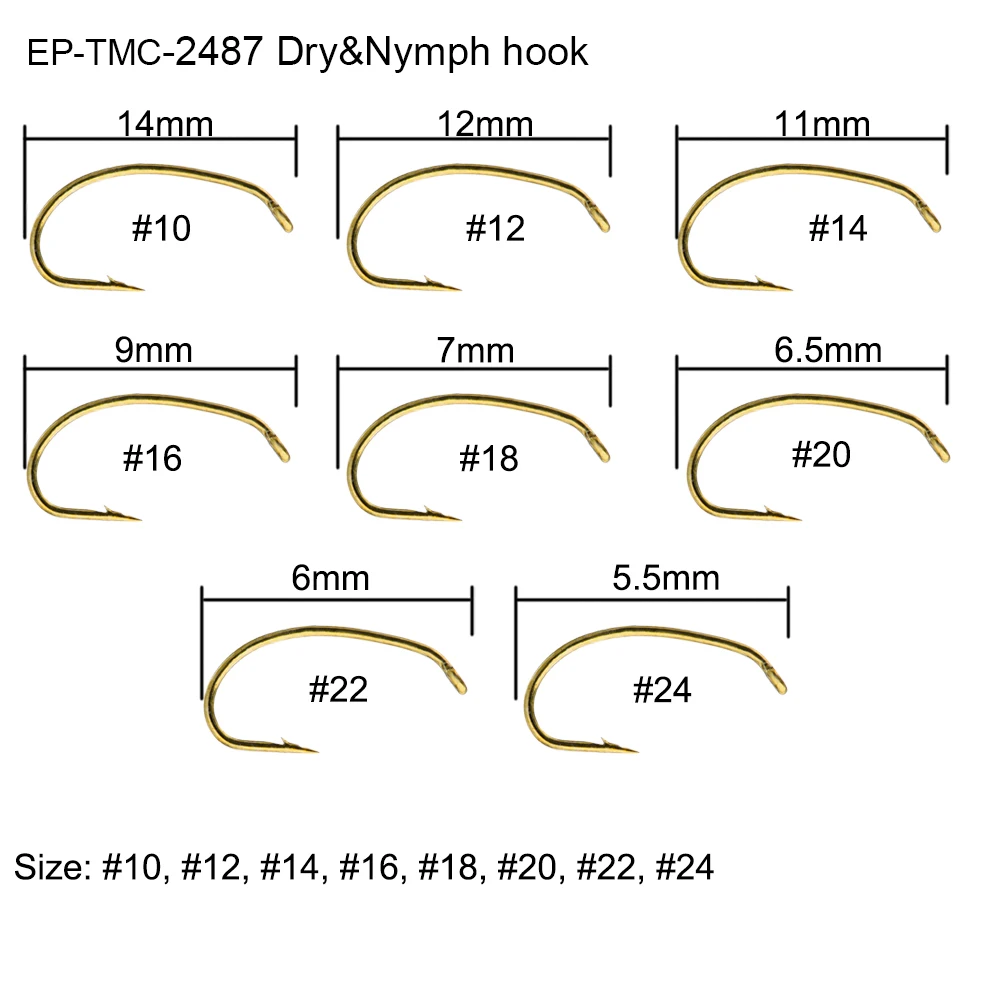 Descubra el tamaño de gancho perfecto para sus necesidades de pesca con el EP-TMC-2487 Dry & Nymph Hook