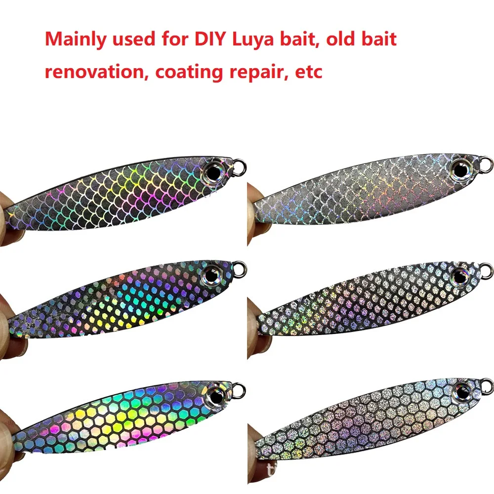 6 unids/lote DIY pegatinas adhesivas de escamas de pescado láser transparente 20X10cm pegatina de holograma de panal de arcoíris accesorios de señuelo de pesca de Metal - imagen 2