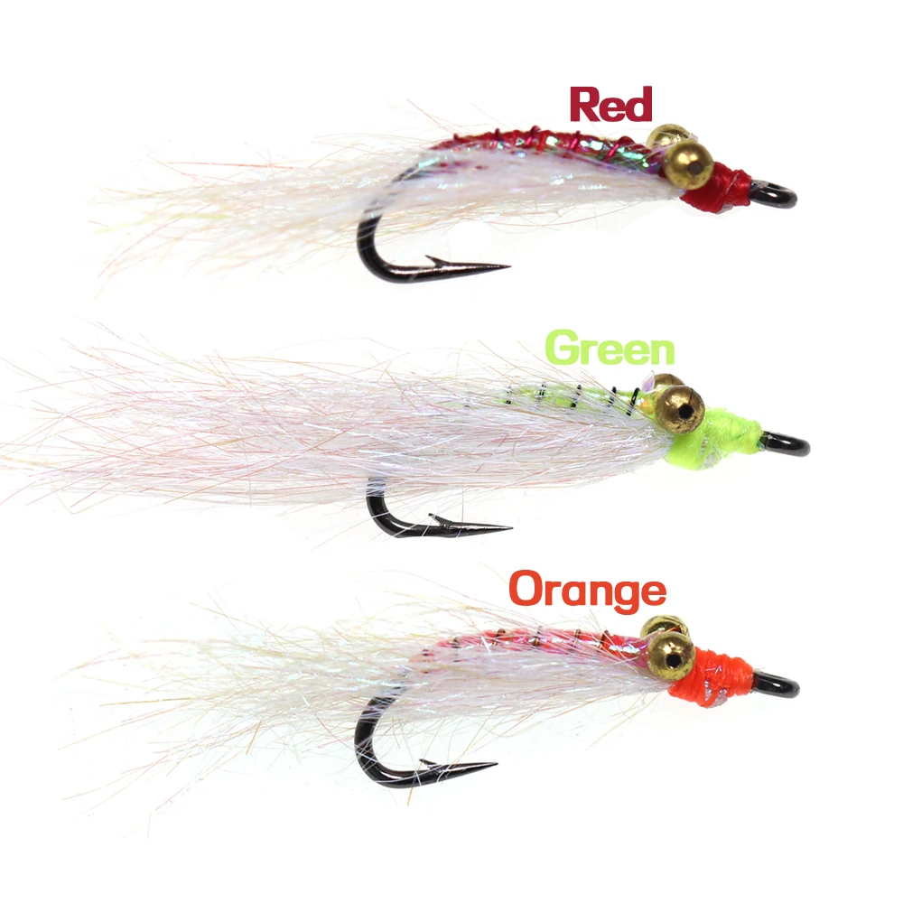 Bimoo-señuelo de pesca con mosca de hundimiento rápido, cebo UV, verde, naranja, rojo, 8 #10 #12 # Crazy Charlie Ice, doblaje de moscas de la ninfa, anzuelo de púas, 6 piezas - imagen 5