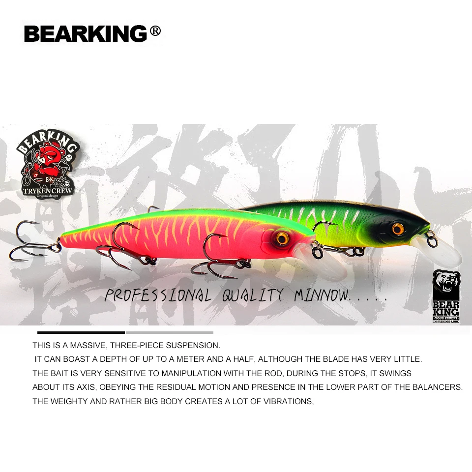 Bearking-Señuelos de Pesca de calidad profesional, cebo duro para buceo, wobblers minnow, 128mm, 23g, nuevo modelo, 1,5 m - imagen 3