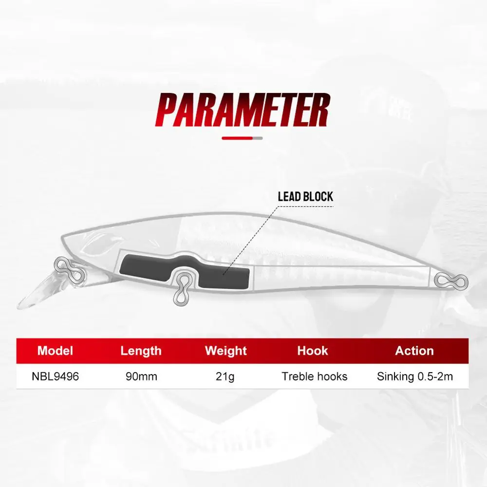 Noeby-Juego de señuelos de pesca de pececillo que se hunden, Jerkbait Wobbler para lubina, cebo duro Artificial, aparejos de pesca, 90mm, 21G, juego de 4 Uds. - imagen 3