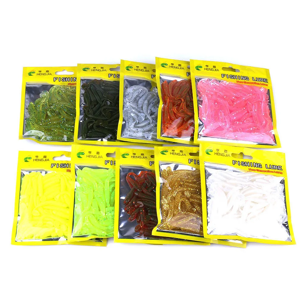 50 unids/lote gusano T cola señuelo suave 5cm 0,8g cebo Artificial de silicona Swimbait agua salada Jig Head Wobblers carpa aparejos