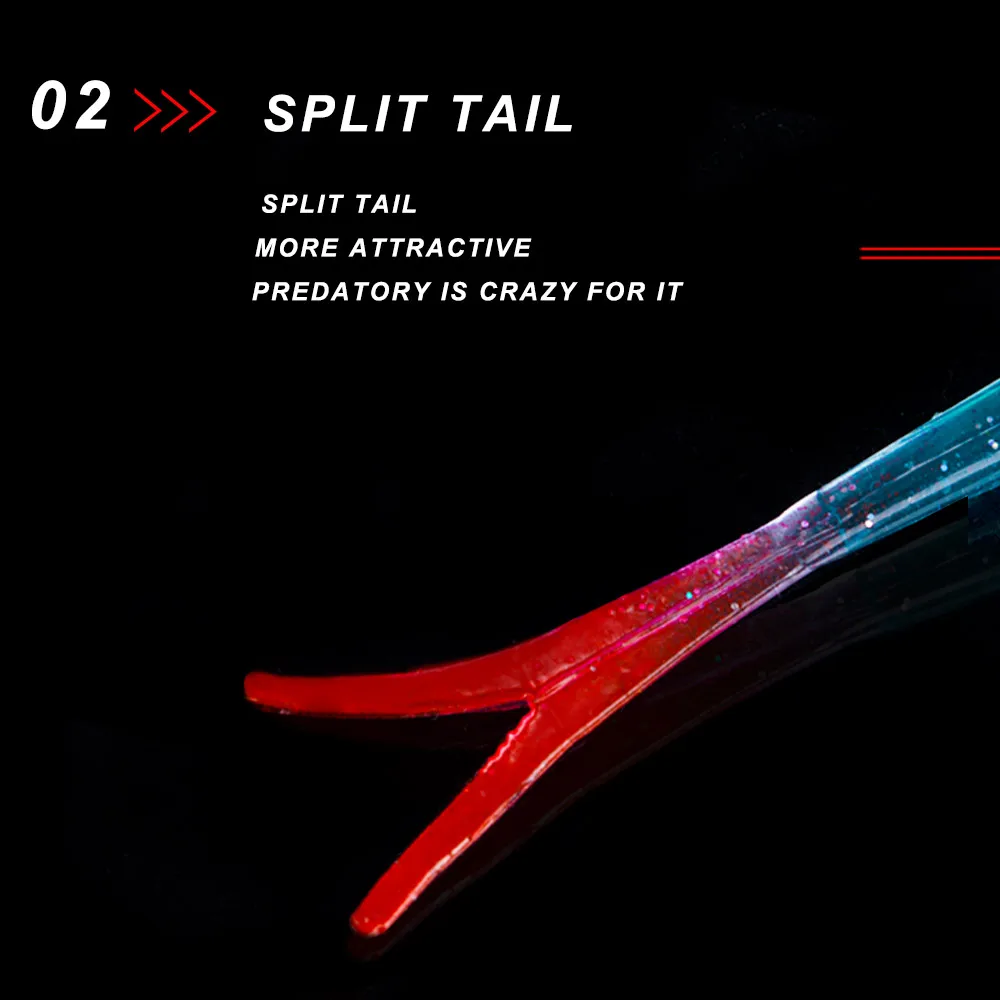 NOEBY-señuelo de pesca de silicona, cebos blandos, carpa de natación, cola de pez, dividido, malla Real, Señuelos de Pesca, 7,5 cm, 11,5 cm - imagen 5