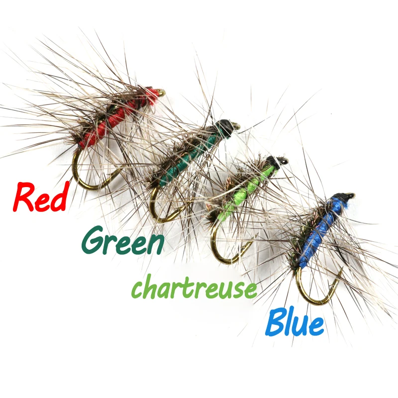 Bimoo-moscas secas de pesca, Peacock Herl Back rojo, verde, Chartreuse, Color azul, 10 unidades, #12 - imagen 2