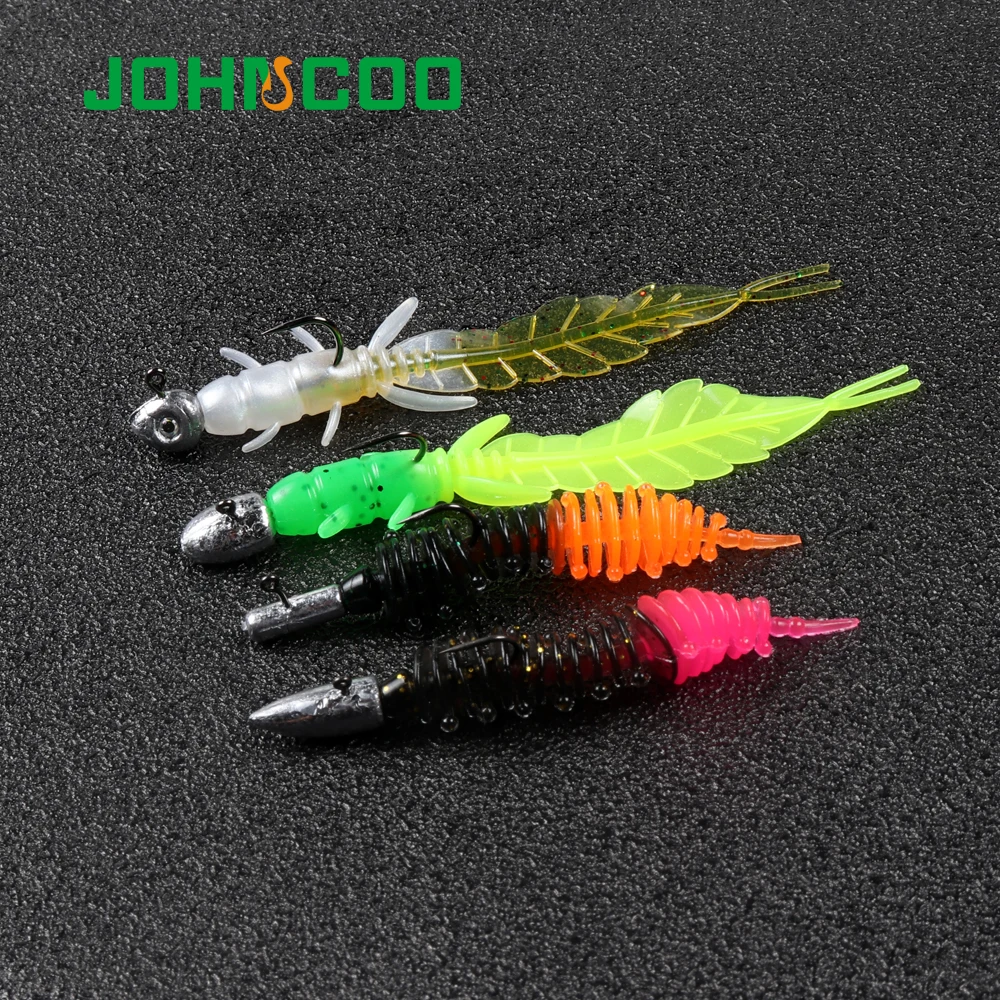 JOHNCOO-señuelo de pesca de 12 piezas, cebo suave de silicona de 50mm y 75mm para perca Wobblers Swimbait, señuelo suave Artificial para trucha - imagen 5