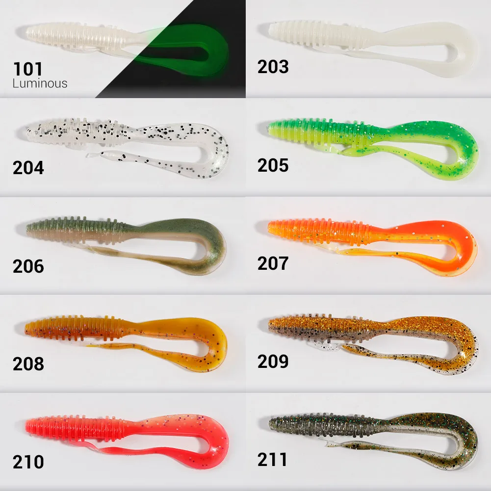 NOEBY-señuelo de pesca de silicona suave, 6cm, 8cm, 10cm, 14cm, cola larga, rizo Artificial, cebo suave, Swimbaits para Señuelos de Pesca de lubina - imagen 4