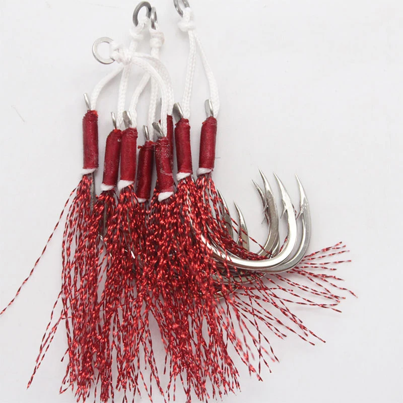 100 pares de anzuelos dobles 16 #   18 #   20 #   24 #   Anzuelos de pelo rojo, señuelo de alambre brillante dorado, accesorios para anzuelos de Pesca, aparejos de Pesca - imagen 2