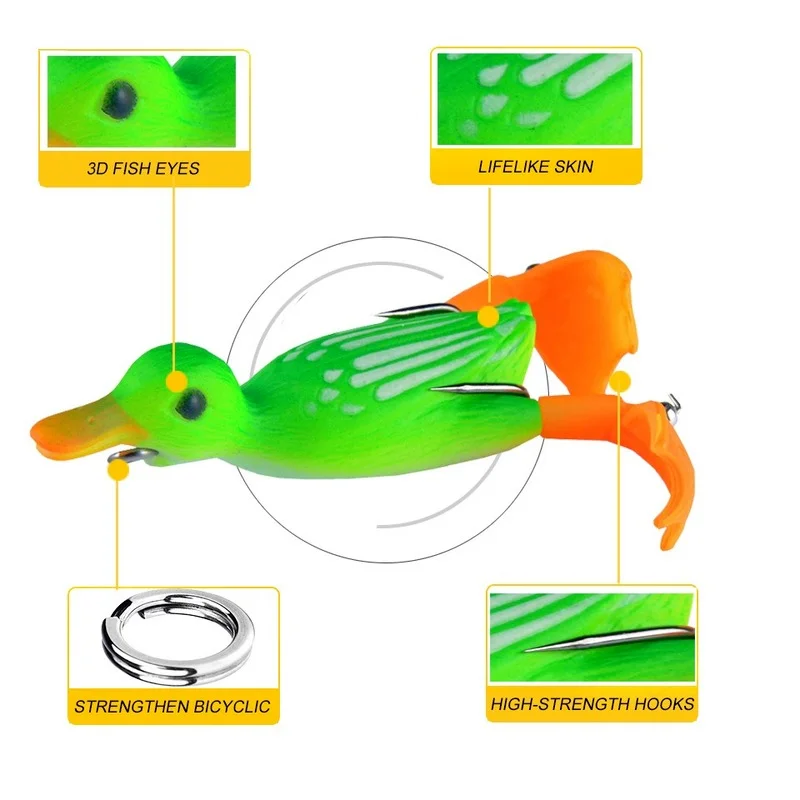 Señuelos de Pesca de pato de doble hélice, cebo suave de rana Ducking, 9cm, 10g, ojos 3D, aparejos de lubina Artificial, 1 ud. - imagen 3