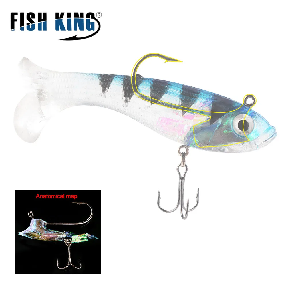 FISH KING-señuelo de pesca de silicona, cebo suave realista con anzuelo triple, cabeza de plantilla Crankbait, ojos 3D, 10 colores, 8/10/12CM - imagen 4