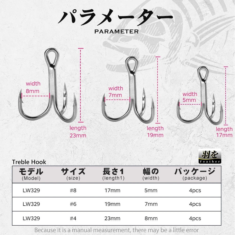 Hunthouse-anzuelos triples de pesca fuerte, 3 unidades, 4 #6 #8 #4 unids/lote, tres ganchos de anclaje con plumas, alto acero al carbono para herramienta de señuelo duro - imagen 2