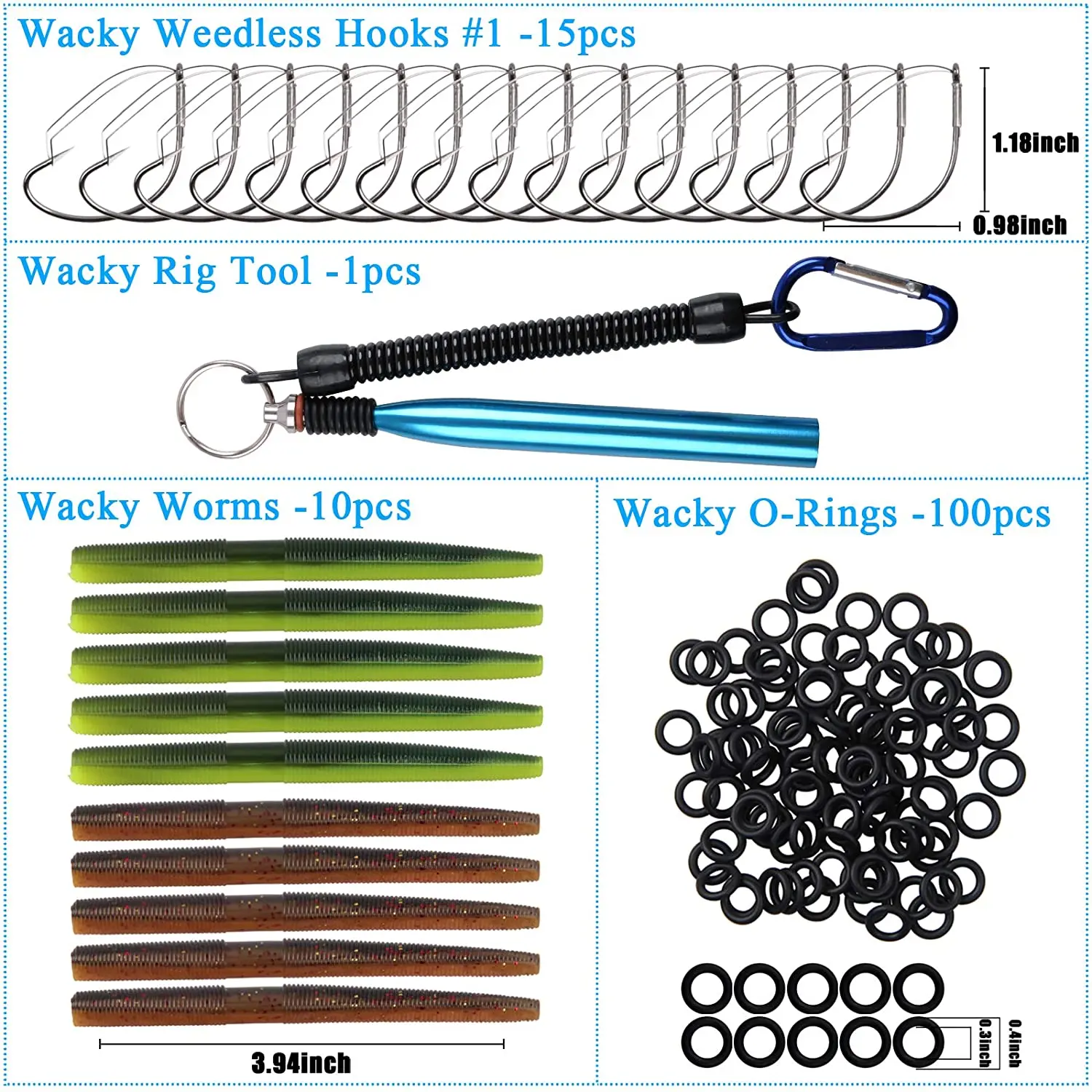 Wcky-anzuelos de gusano, Kit de herramientas de pesca, Wcky Rig, Wacky gusanos, juntas tóricas, herramienta de aparejo Wacky Weedless, anzuelos de pesca, cebo, 126 unids/caja - imagen 2