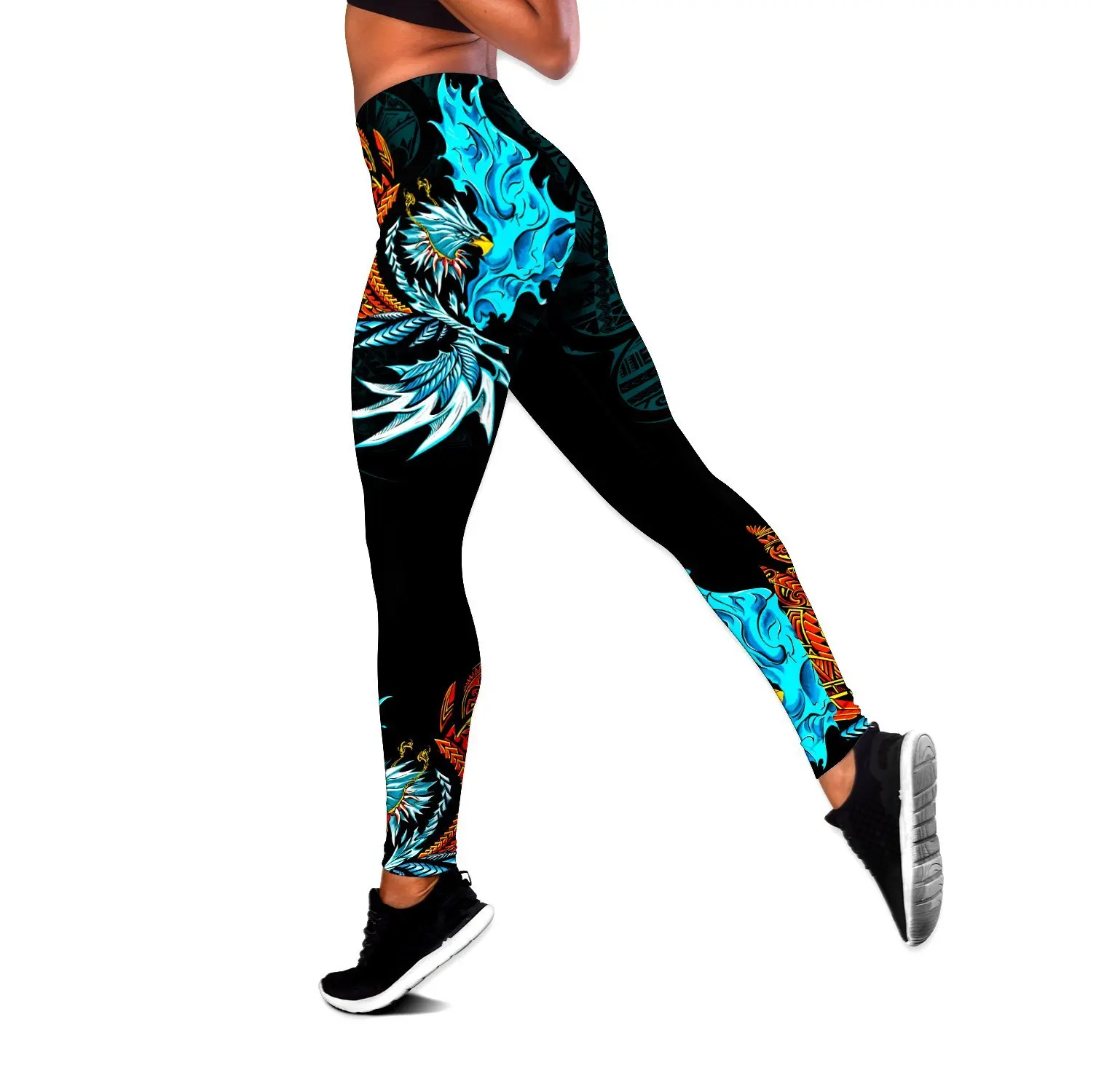 Eagle Warrior-Conjunto de mallas y camiseta sin mangas con estampado 3D de tatuaje polinesio para mujer, mallas de longitud completa para Fitness, LKB-02 - imagen 5