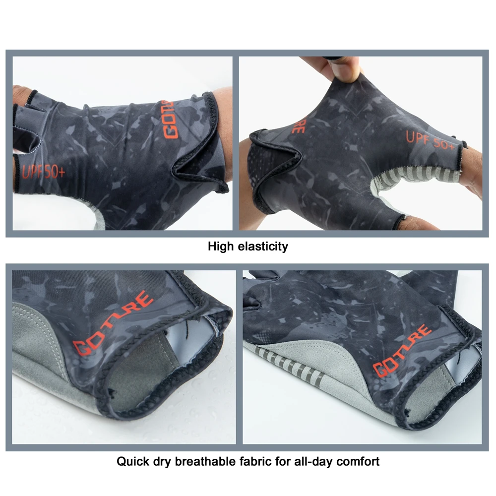 Goture-guantes de pesca UPF50 +, transpirables, sin dedos, con silicona antideslizante, al aire libre para senderismo, ciclismo, kayak, Verano - imagen 5