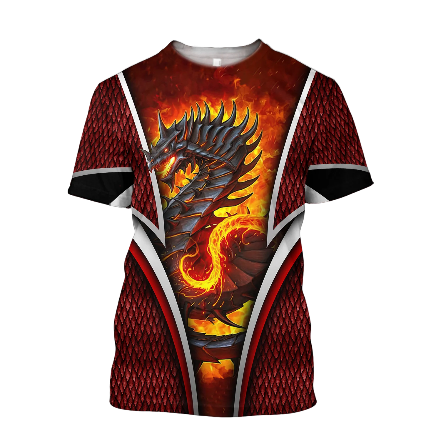 Camiseta de moda de verano para hombre, hermosa escamas de dragón rojo, estampado 3D completo, camiseta de manga corta Unisex, camisetas informales TX239 - imagen 3